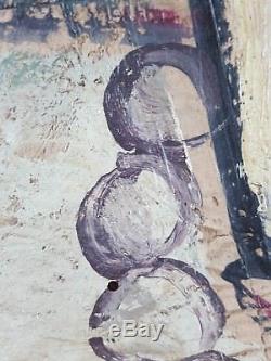 Ancien Tableau Femme avec Pomme Peinture Huile Antique Oil Painting