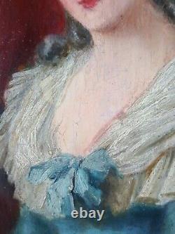 Ancien Tableau Femme de la Noblesse Peinture Huile Portrait Oil Painting Woman