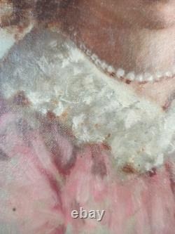 Ancien Tableau Femme de la Noblesse Peinture Huile Portrait Oil Painting Woman