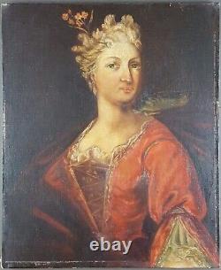 Ancien Tableau Femme en Robe Rouge Peinture Huile Antique Oil Painting Lady