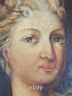 Ancien Tableau Femme en Robe Rouge Peinture Huile Antique Oil Painting Lady
