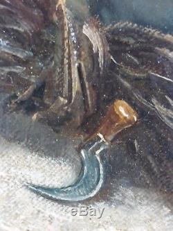 Ancien Tableau Femme sur le Pas de sa Porte Peinture Huile Oil Painting
