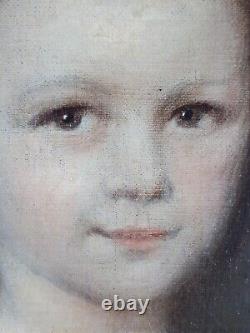 Ancien Tableau Fillette en Robe Peinture Huile 1875 Painting Little Girl Dress