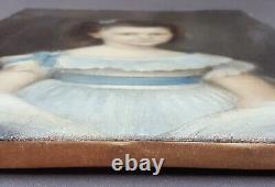 Ancien Tableau Fillette en Robe Peinture Huile 1875 Painting Little Girl Dress