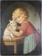 Ancien Tableau Fillette et son Chat Peinture Huile Painting Little Girl Cat