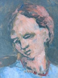 Ancien Tableau Garçon au Journal Peinture Huile Expressionism Oil Painting Boy