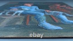 Ancien Tableau Garçon au Journal Peinture Huile Expressionism Oil Painting Boy