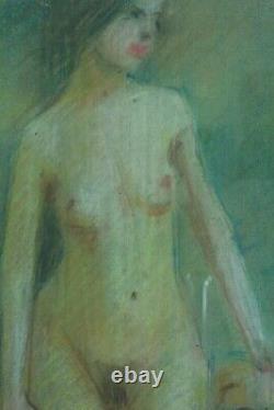 Ancien Tableau Guirand de Scevola jeune fille nue dans l'atelier pastel 19e