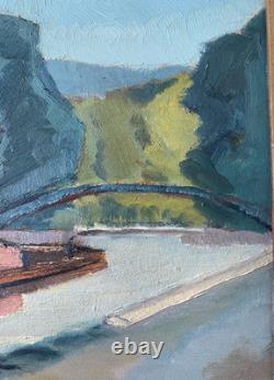 Ancien Tableau HSC Peinture Fauve Péniche sur le Canal Signé Art Lorrain