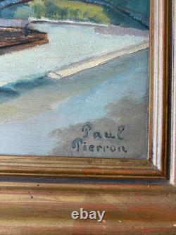 Ancien Tableau HSC Peinture Fauve Péniche sur le Canal Signé Art Lorrain