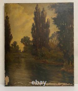 Ancien Tableau HST Albert Dakin Gihon Paysage Rivière 19ème à Restaurer