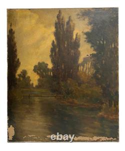 Ancien Tableau HST Albert Dakin Gihon Paysage Rivière 19ème à Restaurer
