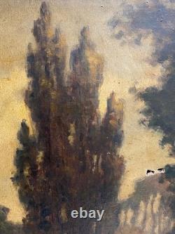 Ancien Tableau HST Albert Dakin Gihon Paysage Rivière 19ème à Restaurer