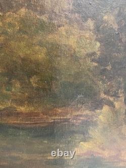Ancien Tableau HST Albert Dakin Gihon Paysage Rivière 19ème à Restaurer