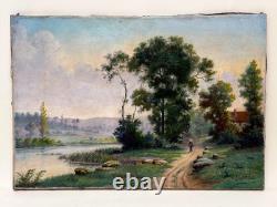 Ancien Tableau HST Barbizon Le Vieux Chemin de Rouffignac Signé