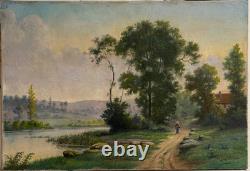 Ancien Tableau HST Barbizon Le Vieux Chemin de Rouffignac Signé