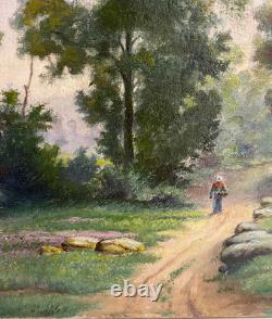 Ancien Tableau HST Barbizon Le Vieux Chemin de Rouffignac Signé