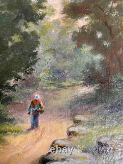 Ancien Tableau HST Barbizon Le Vieux Chemin de Rouffignac Signé