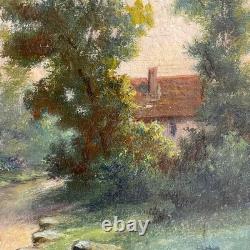 Ancien Tableau HST Barbizon Le Vieux Chemin de Rouffignac Signé