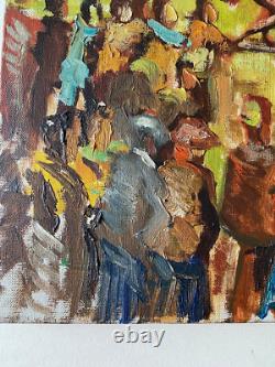 Ancien Tableau HST Chevaux Hippodrome Course Hippique d'Obstacles Signé Darot