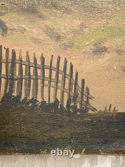 Ancien Tableau HST Ecole Suisse Paysage Animé Chalets Montagnes Cascade 19ème