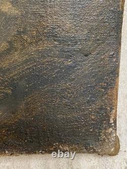 Ancien Tableau HST Ecole Suisse Paysage Animé Chalets Montagnes Cascade 19ème