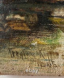 Ancien Tableau HST Ecole Suisse Paysage Animé Montagnes Signé 19ème à Restaurer