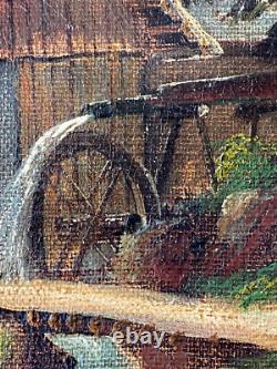 Ancien Tableau HST Ecole Suisse Paysage Animé Montagnes Signé 19ème à Restaurer