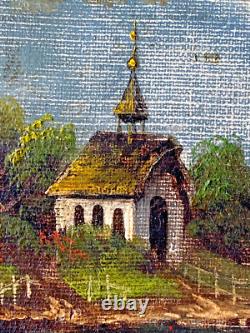 Ancien Tableau HST Ecole Suisse Paysage Animé Montagnes Signé 19ème à Restaurer