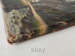 Ancien Tableau HST Ecole Suisse Paysage Animé Montagnes Signé 19ème à Restaurer