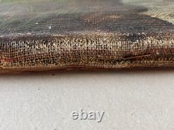 Ancien Tableau HST Ecole Suisse Paysage Animé Montagnes Signé 19ème à Restaurer