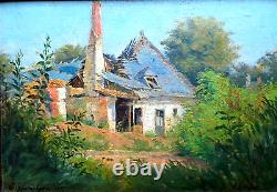 Ancien Tableau HUILE Originale/ carton par A. ANTHONE 1917 VILLEQUIER-AUMONT 02