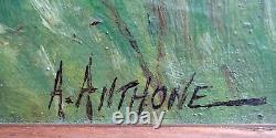 Ancien Tableau HUILE Originale/ carton par A. ANTHONE 1917 VILLEQUIER-AUMONT 02