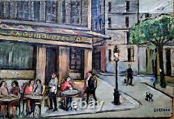 Ancien Tableau HUILE sur toile Vue Parisienne La Guinguette Signé Années 50