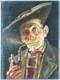 Ancien Tableau Homme &agrave; la Pipe Peinture Huile Oil Painting Panel Man Portrait