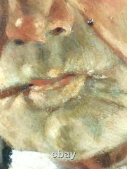 Ancien Tableau Homme à la Pipe Peinture Huile Oil Painting Panel Man Portrait