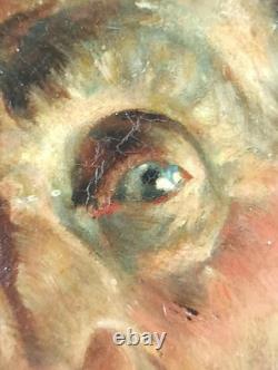 Ancien Tableau Homme à la Pipe Peinture Huile Oil Painting Panel Man Portrait