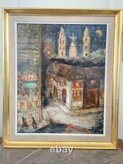 Ancien Tableau Huile Auriac Toulouse Ruelle Nuit Style Van Gogh Encadré