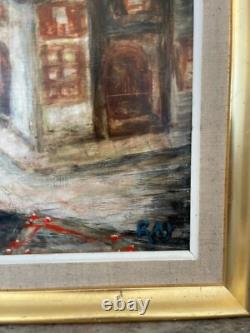 Ancien Tableau Huile Auriac Toulouse Ruelle Nuit Style Van Gogh Encadré