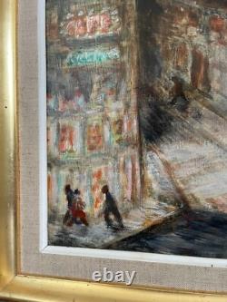 Ancien Tableau Huile Auriac Toulouse Ruelle Nuit Style Van Gogh Encadré