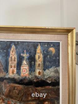 Ancien Tableau Huile Auriac Toulouse Ruelle Nuit Style Van Gogh Encadré