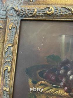 Ancien Tableau Huile Cadre Doré Bois Nature Morte