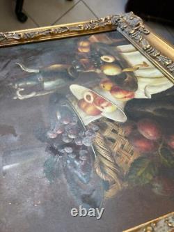 Ancien Tableau Huile Cadre Doré Bois Nature Morte