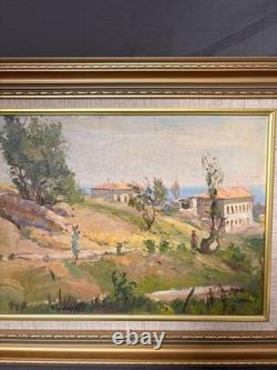 Ancien Tableau Huile Carton Paysage Provence Italie Méditerranée Caucase Sokolov