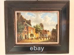 Ancien Tableau Huile Cuivre Jan Beekhout Scène de Rue Moyen Age Hollandais