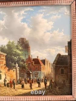 Ancien Tableau Huile Cuivre Jan Beekhout Scène de Rue Moyen Age Hollandais