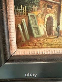 Ancien Tableau Huile Cuivre Jan Beekhout Scène de Rue Moyen Age Hollandais