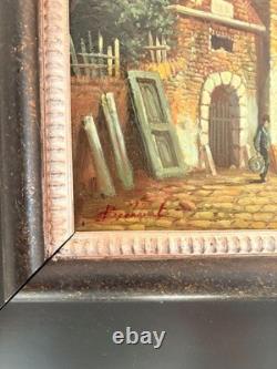 Ancien Tableau Huile Cuivre Jan Beekhout Scène de Rue Moyen Age Hollandais
