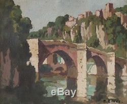 Ancien Tableau Huile Felix Raoul Eteve 1902-1967 Paysage Tarn Impressionnisme