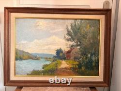 Ancien Tableau Huile Georges LE MEILLEUR Maison sur la Marne Impressionnisme